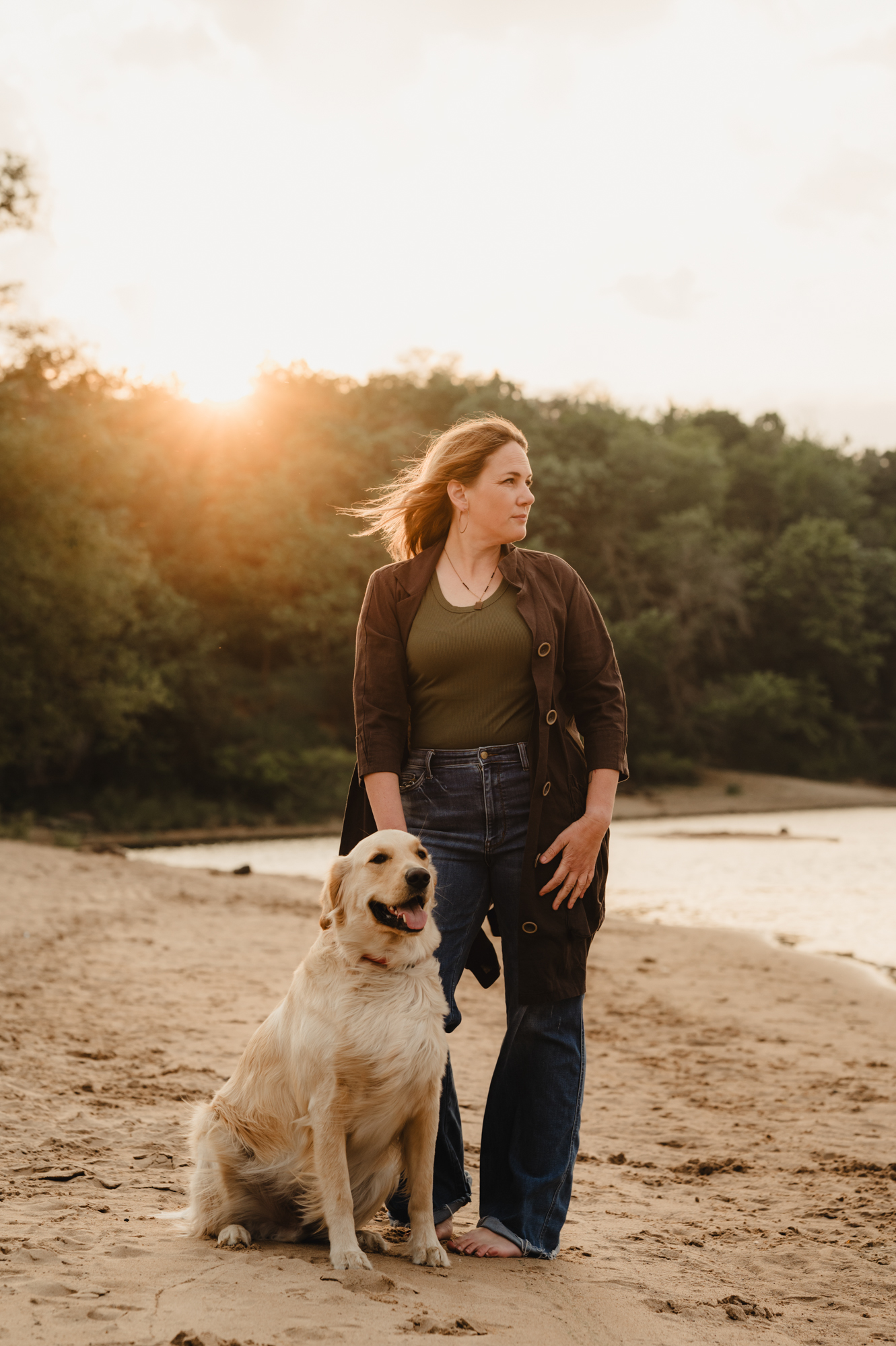 Steph Shanks with her dog at sunset