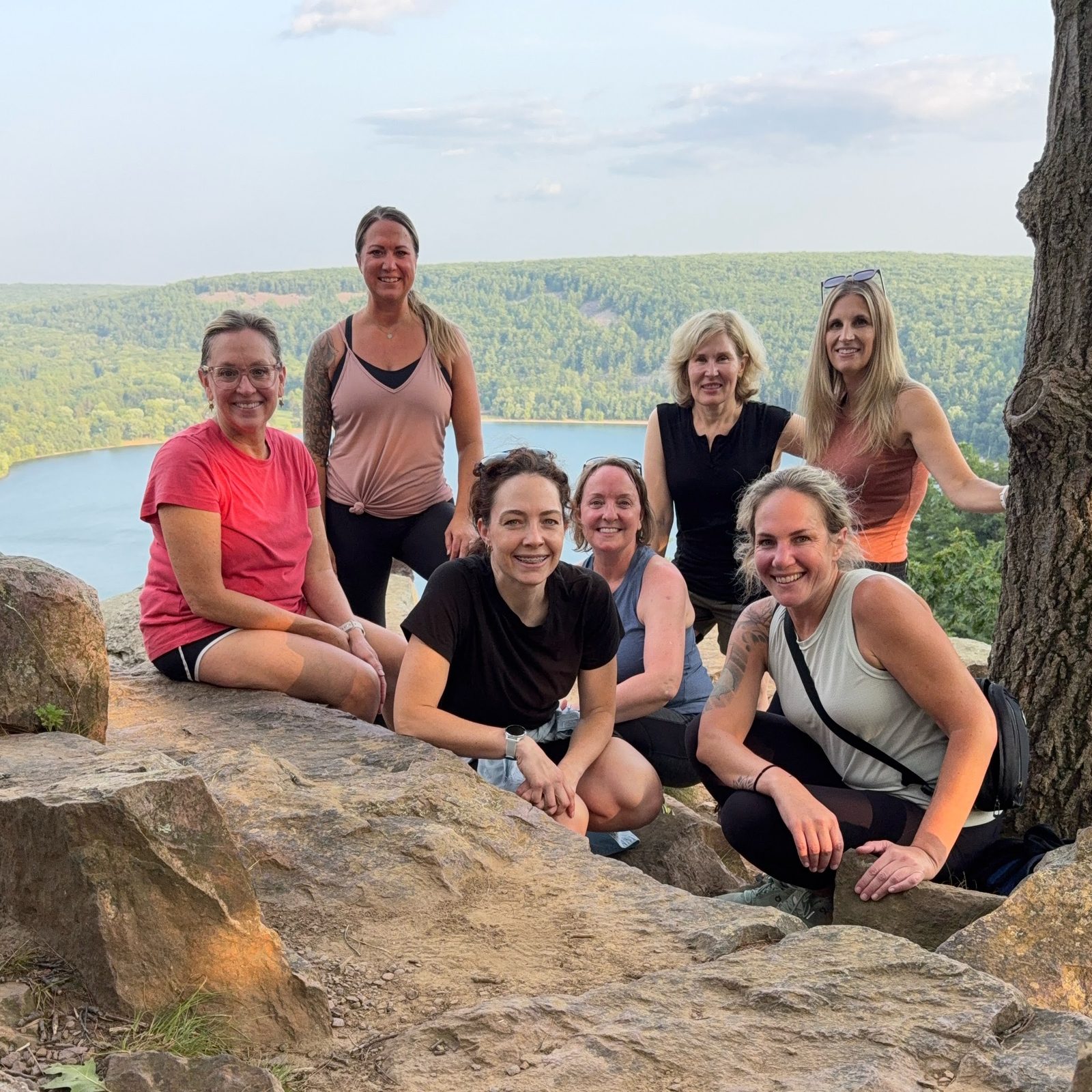 Women together at golden hour on the bluffs